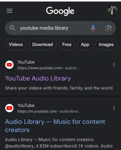 Search YouTube audio library on Google